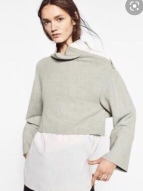 Zara Cropped Cowl-Neck Sweater in Light Gray